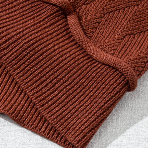 Diamond Knit Round Neck Sweater - Rust Brown Dropped Shoulder Top - Picture 2 of 12